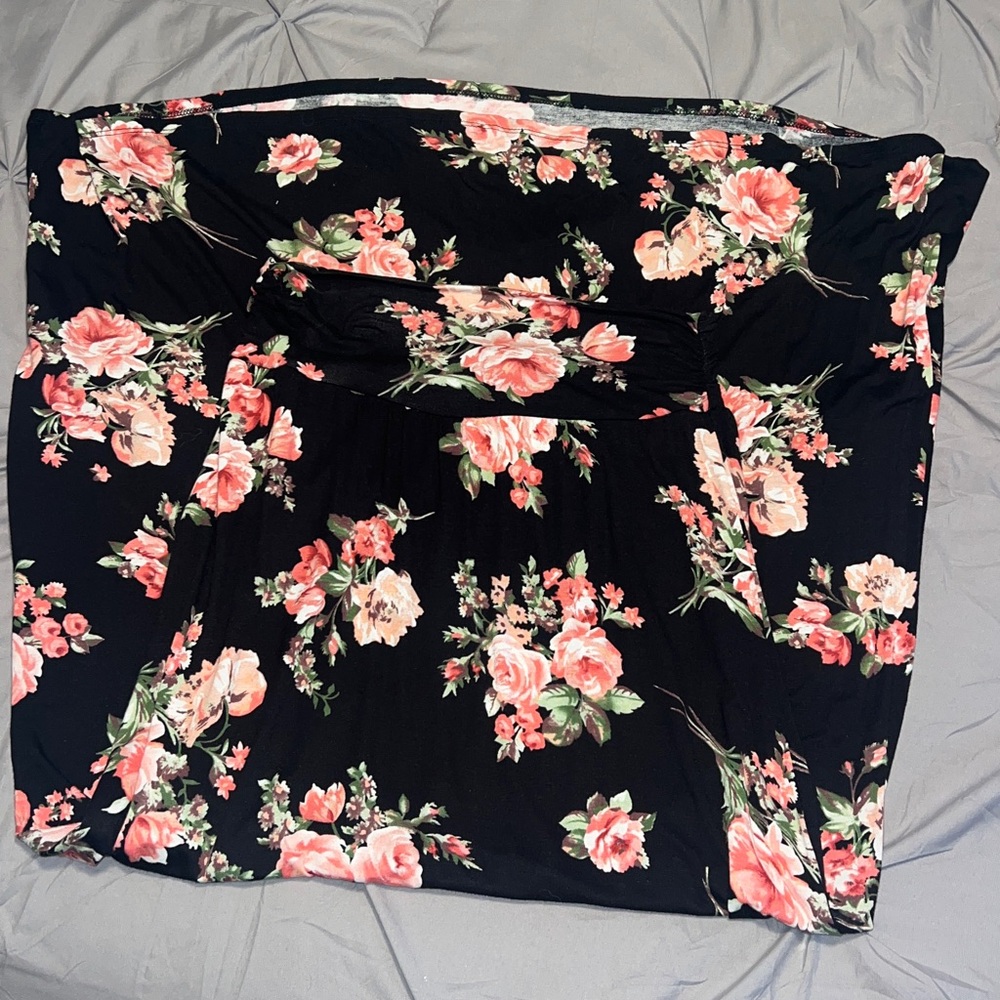 Joe Benbasset Black Floral Ruched Waist Flowy Maxi Skirt - Picture 6 of 9